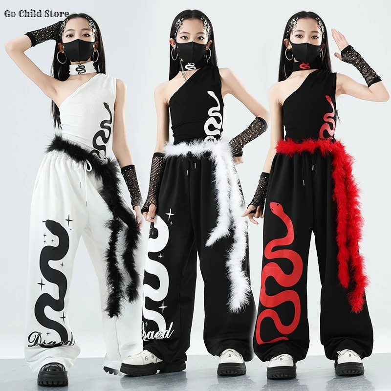 

Hip Hop Girls Fashion Crop Top Snake Joggers Pants Child K-pop Streetwear Girl Group Clothes Sets Kids Jazz Street Dance Costume
