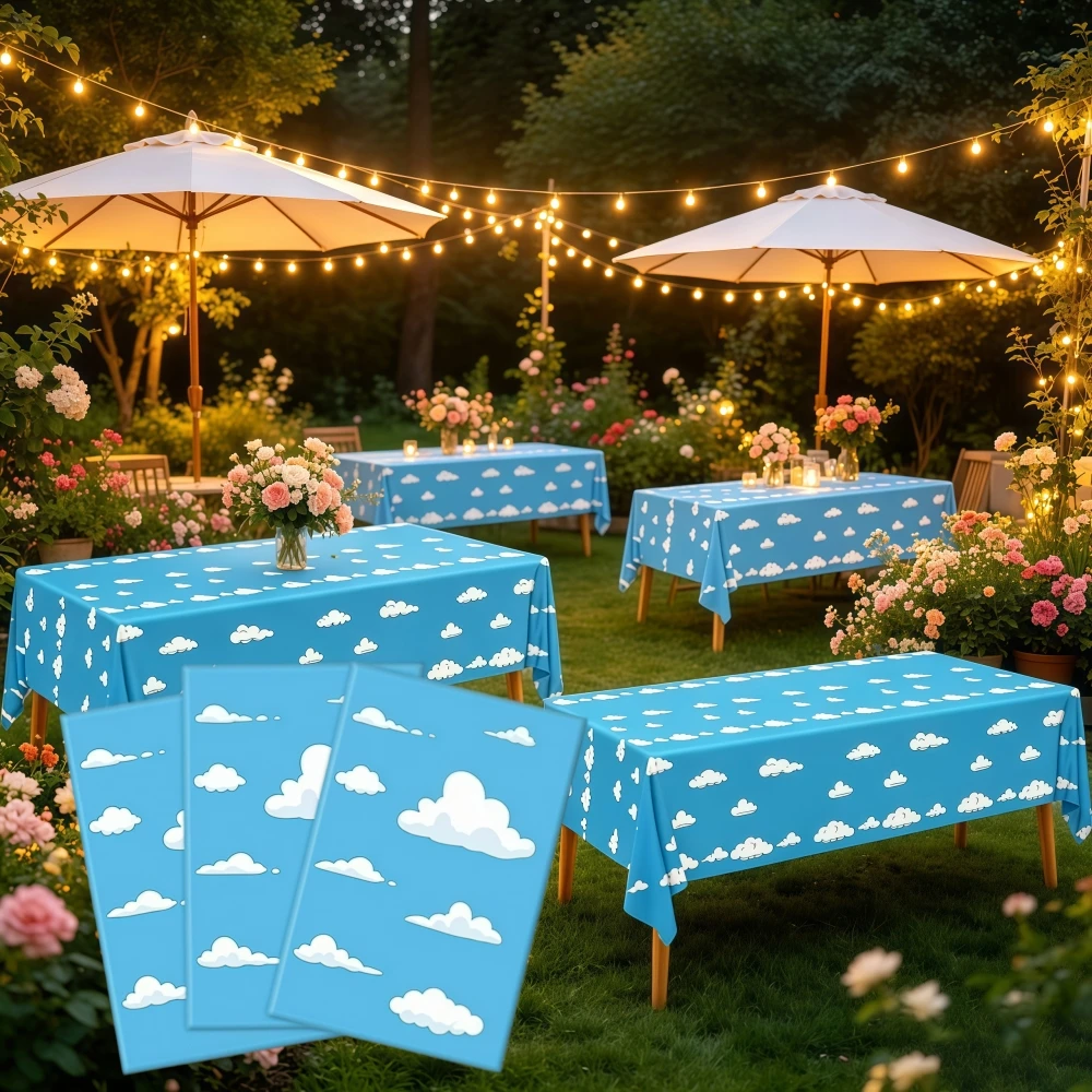 1/2/3PCS Blue Sky White Clouds Airplane Party Tablecloth Supplies Plastic Table Cloth Birthday Party Decorations
