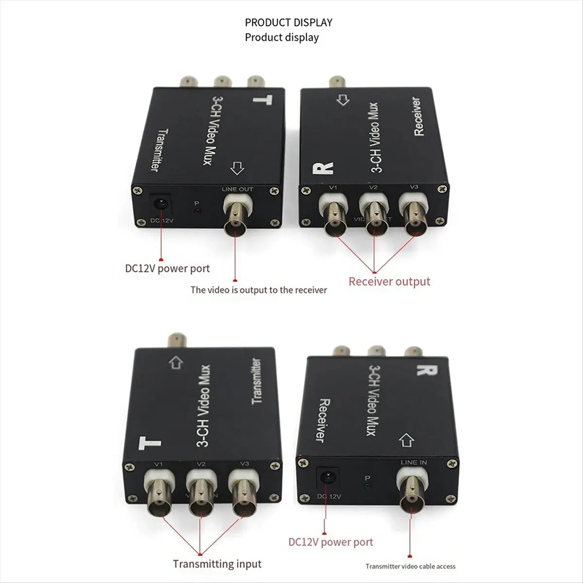 (DT37) 3-Way Video Multiplexer, Analog Surveillance Signal One-To-Three Overlay, Multi-Channel Camera One-Line Communication