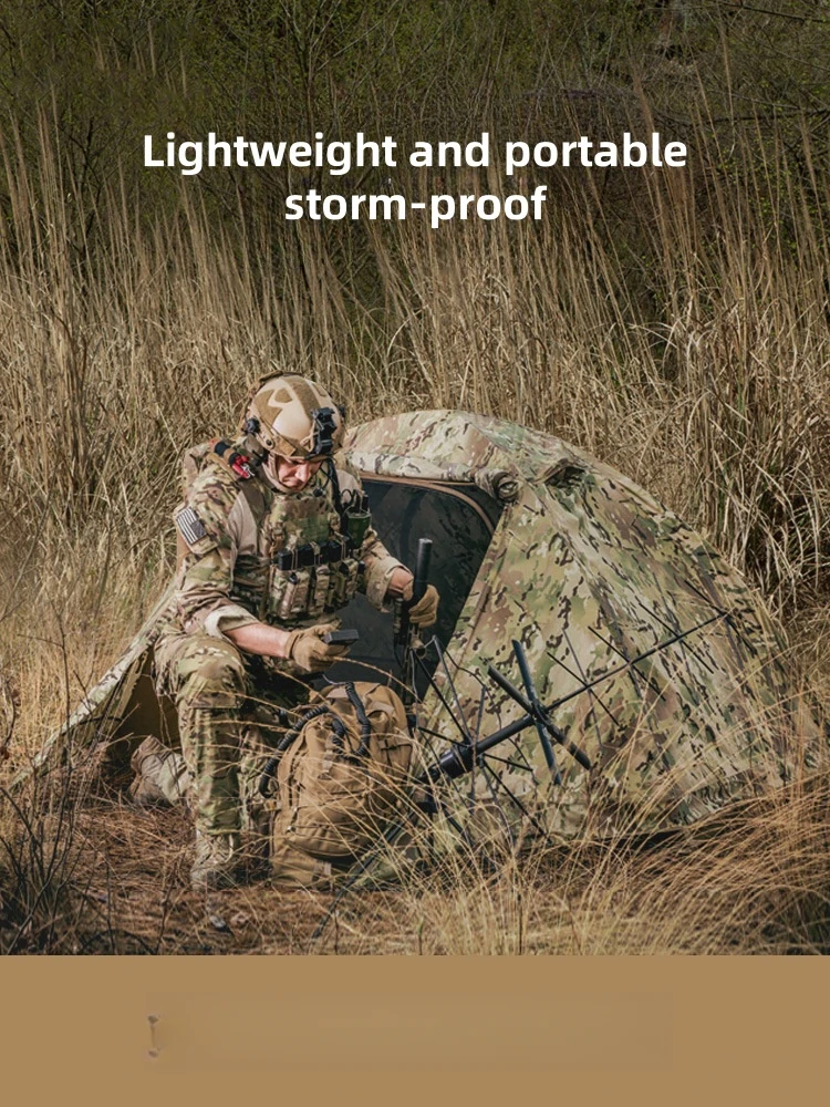 1People Outdoor Ultra-Lightweight Camping Mountaineering Tent Rain Proof Single Soldier March Camouflage Overnight Double Layer