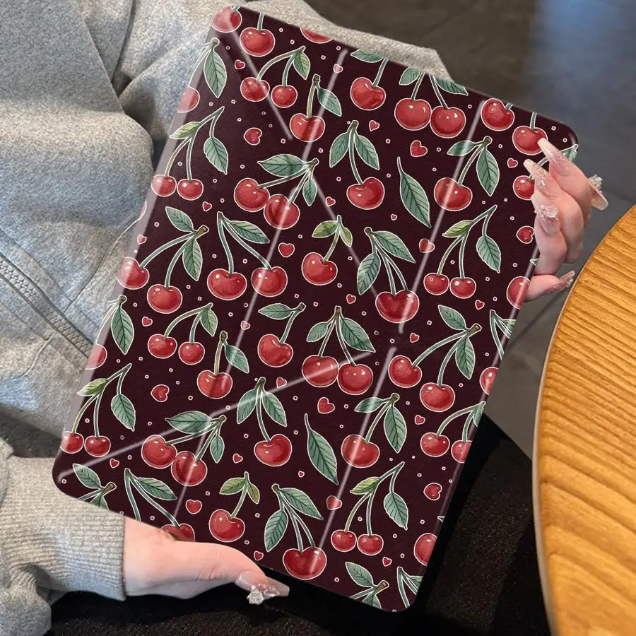 Cherry Seamless Tablet Case For iPad Mini 7 6 5 12th 9th 10th Gen 11th Pro M4 13 2025 2026 Air 8 M2 M3 3 With Pen Slot Cover