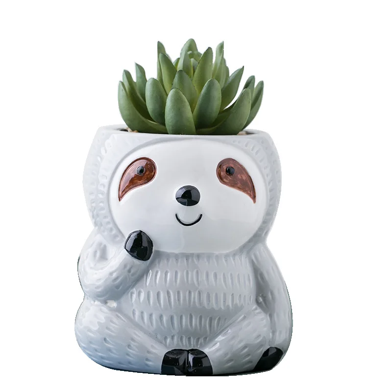 Cute sloth Succulent Plant Pot Vase Cartoon Animal Ceramic Flower Pot Simulation Cactus Flower pot Planters for Home Table Decor