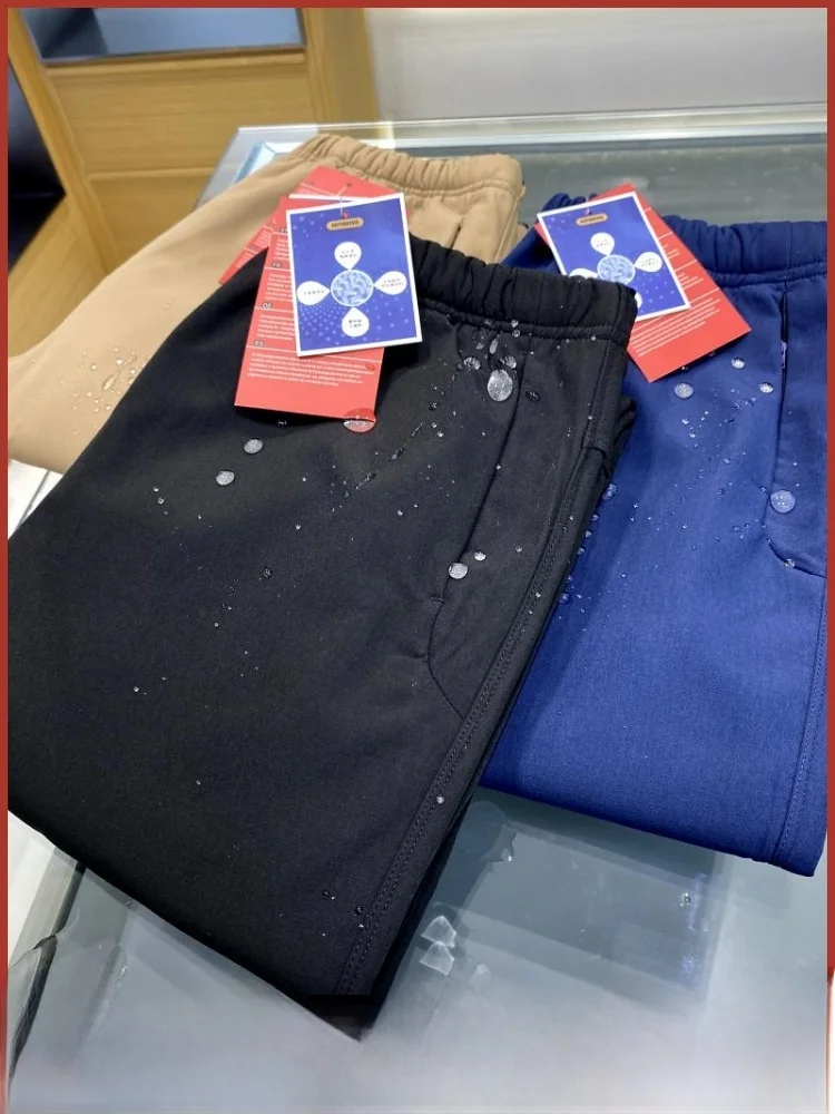 

Высококачественные уличные мужские мягкие повседневные брюки на подкладке с застежкой-молнией и манжетами, зимние новые модные прямые длинные брюки