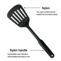 Portable Solid Slotted Spoon Nylon Black Non Stick Cooking Serving Kitchen Heat Resistant Cooking Tool Kitchen Supplies 4