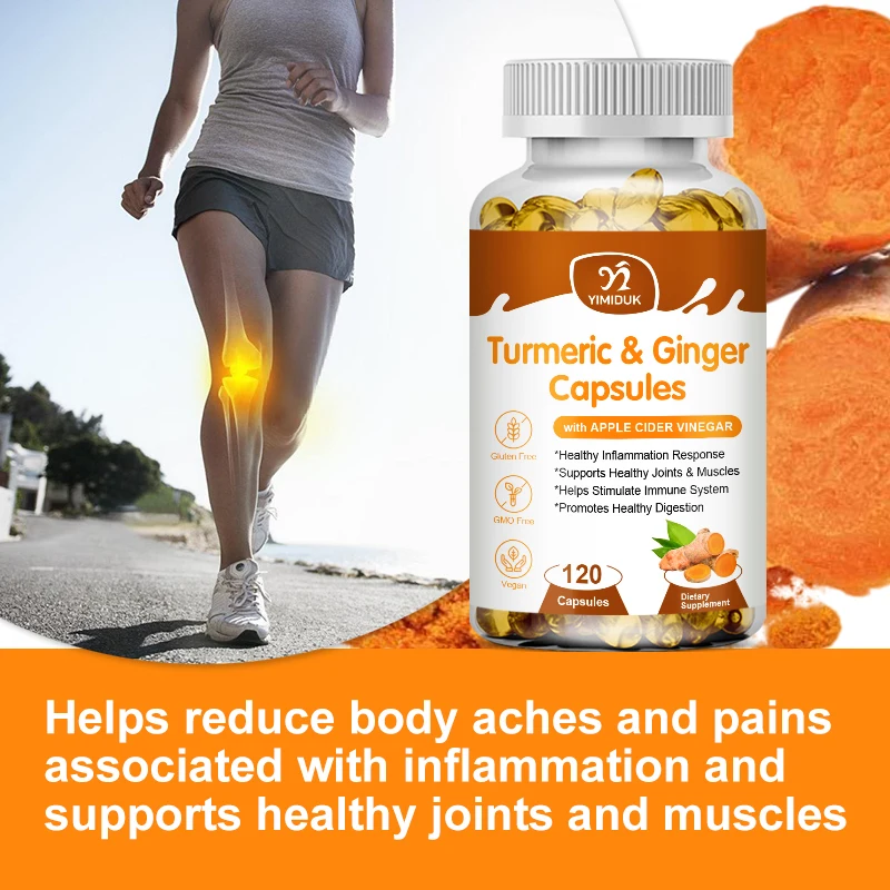 Turmeric Curcumin Ginger Capsules Promote Healthy Digestion of Intestines Anti-Inflammation and Joint Pain Relief