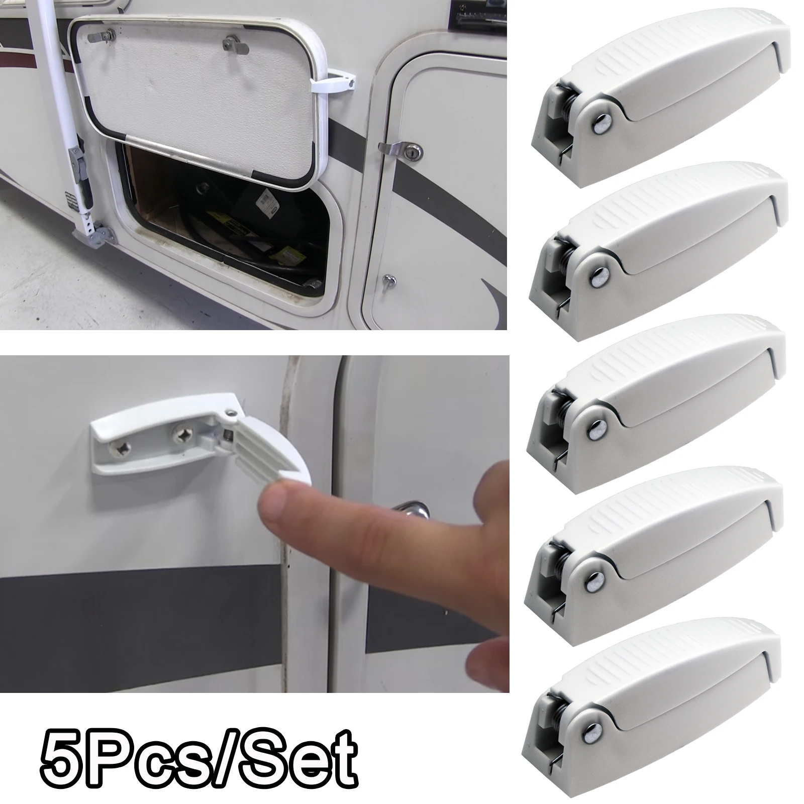 5x RV White Rounded Baggage Plastic Door Catch Compartment Latch Holders Clips For Camper Trailer Motorhome Car Accessories