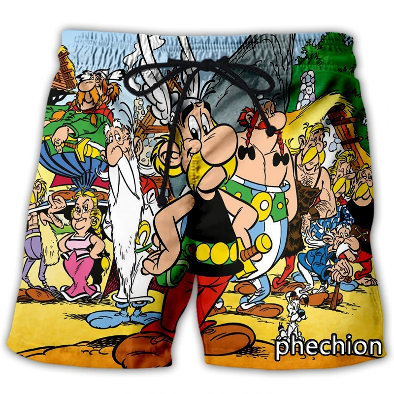 Phechion Baru Pria/Wanita Kartun Asterix dan Obelix 3D Dicetak Celana Pendek Kasual Mode Streetwear Pria Longgar Celana Pendek Olahraga A53