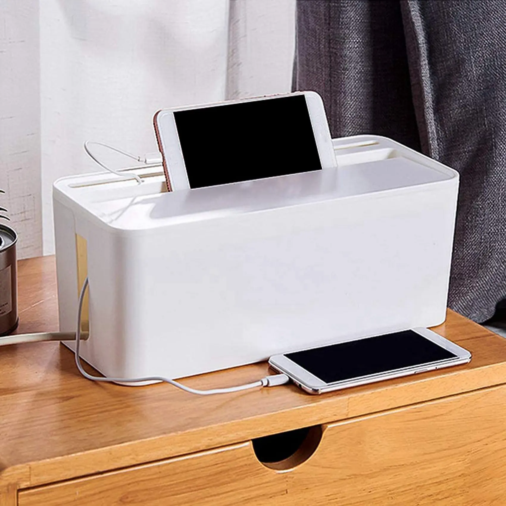 ABRI-3X Cable Management Box, ABS Cable Organizer Cord Hider Box, Computer Power Lines, Route Cables, Und Er Desk Power Strip