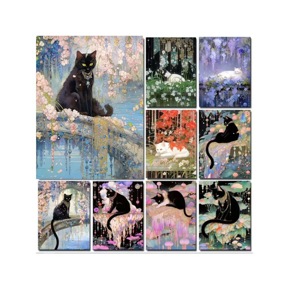5D-Diamantgemälde, schwarze Katze und Blumen, DIY-Kreuzstich-Sticksets, volle runde/quadratische Diamant-Mosaik, Heimdekoration