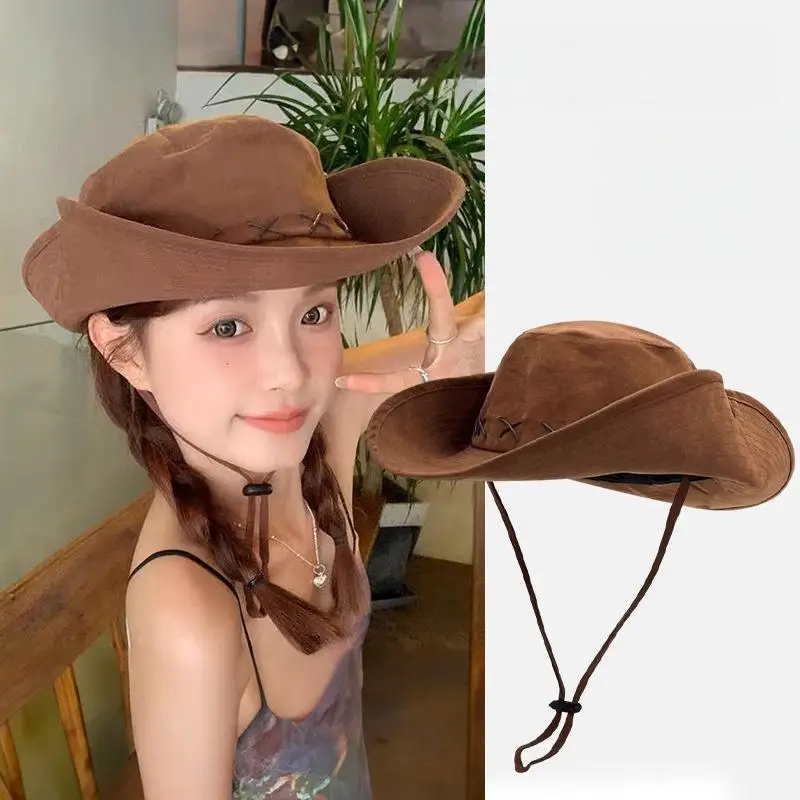 Outdoor Sun Protection Cowboy Hat for Women Men Summer Large Brim Fisherman Hat Breathable Design for Adventure