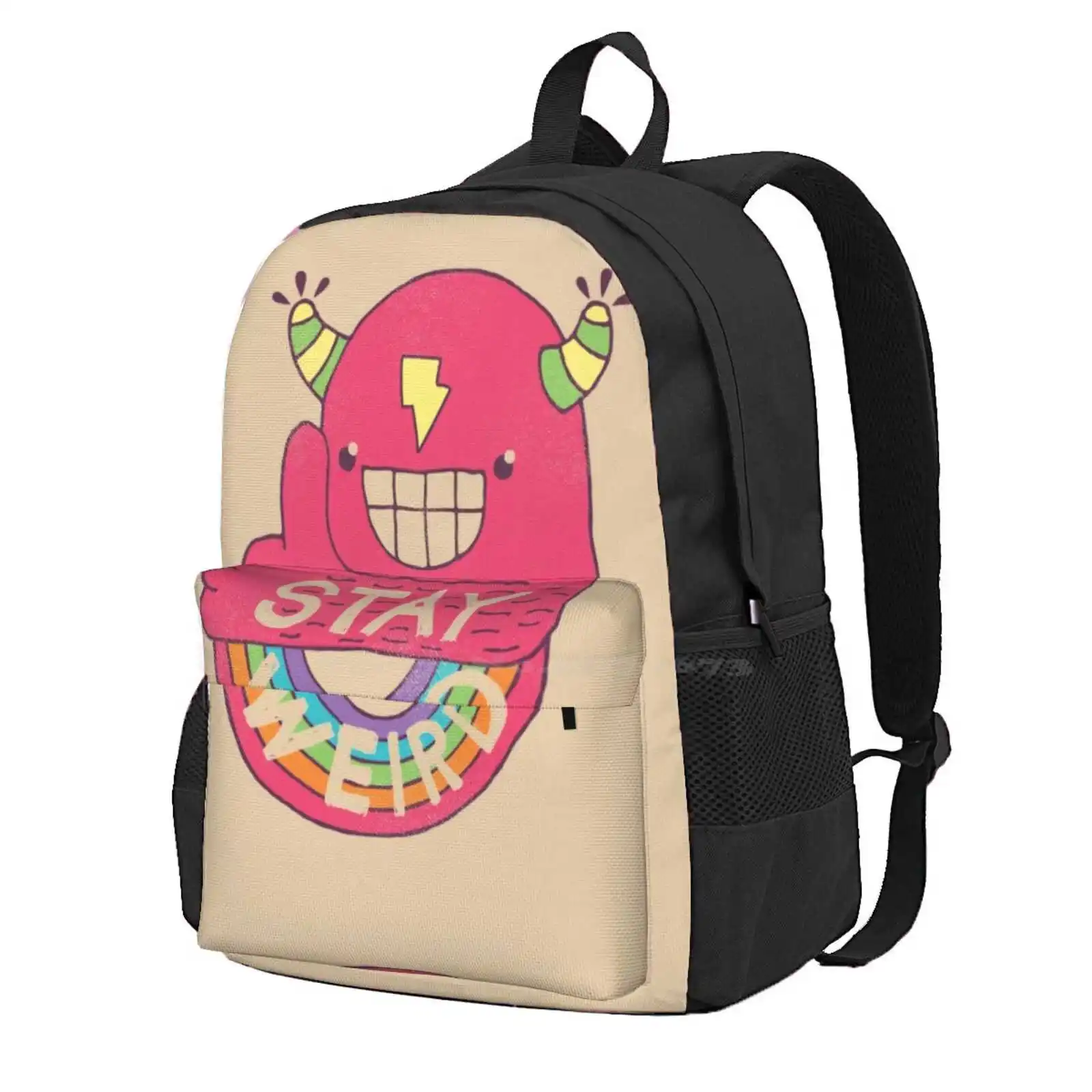 Stay Weird! Hot Sale Schoolbag Backpack Fashion Bags Weird Cool Thumbs Up Funny Wtf Rainbow Monster Happy Slogan Type Smile