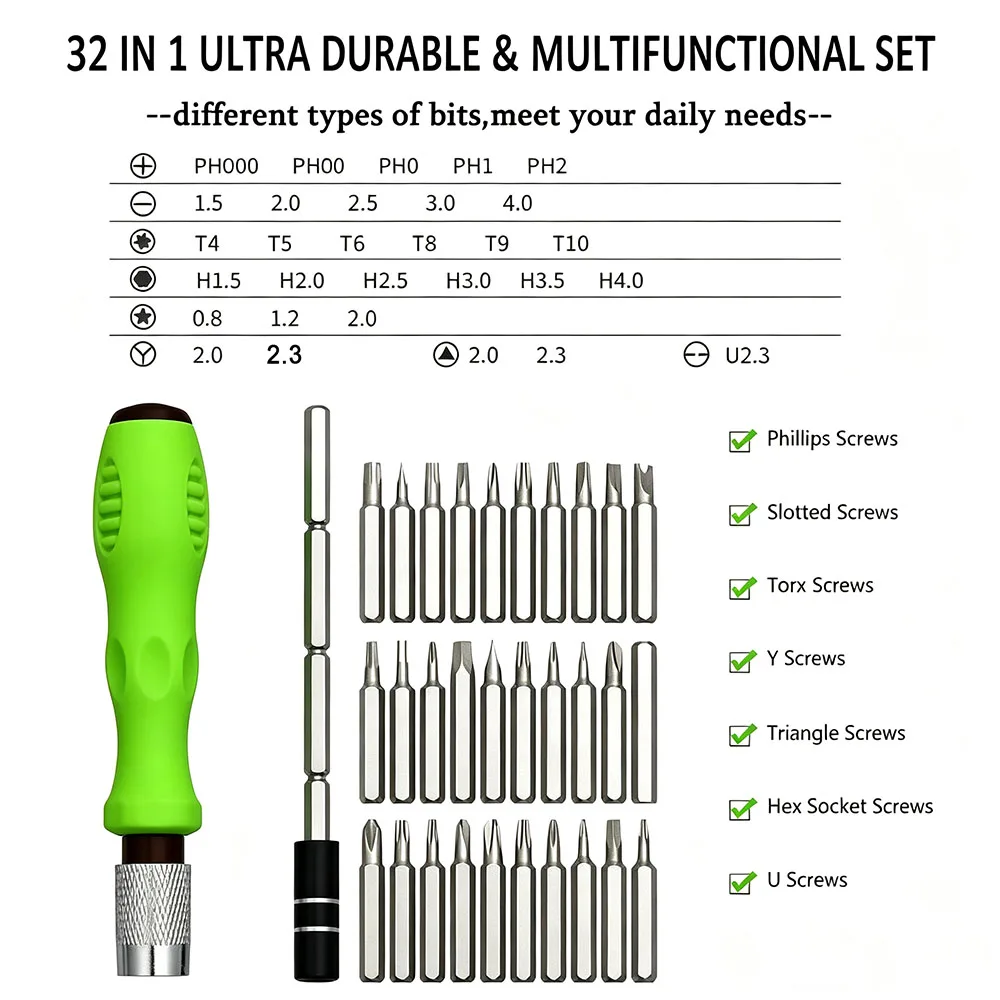 32 In 1 Multifunctional Screwdriver Set Small Screwdriver Magnetic Screw Driver Bit Phone Watch Glasses Portable Repair Tool Kit
