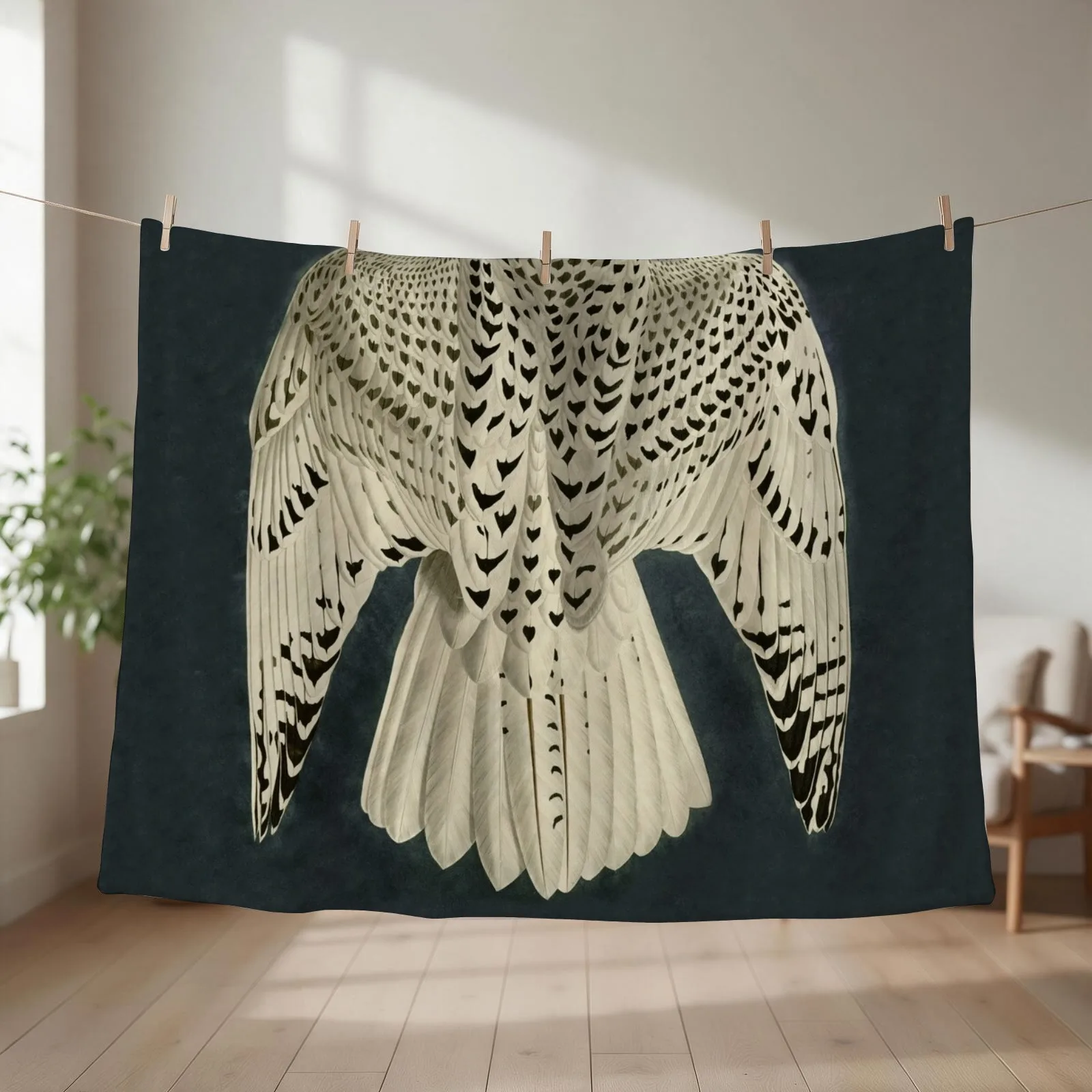 Wings / Fragments of Iceland or Jer Falcon by J.J.Audubon / Vintage birds / Feathers Texture dark background Throw Blanket