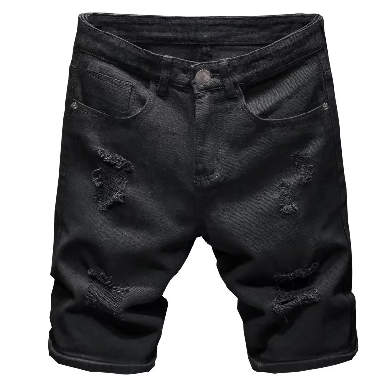 Summer Denim Shorts Men`s Washed And Patchwork Jeans Mid Length Pants Length Pants Slim Fitting Pure Cotton Breathable Tide 2024