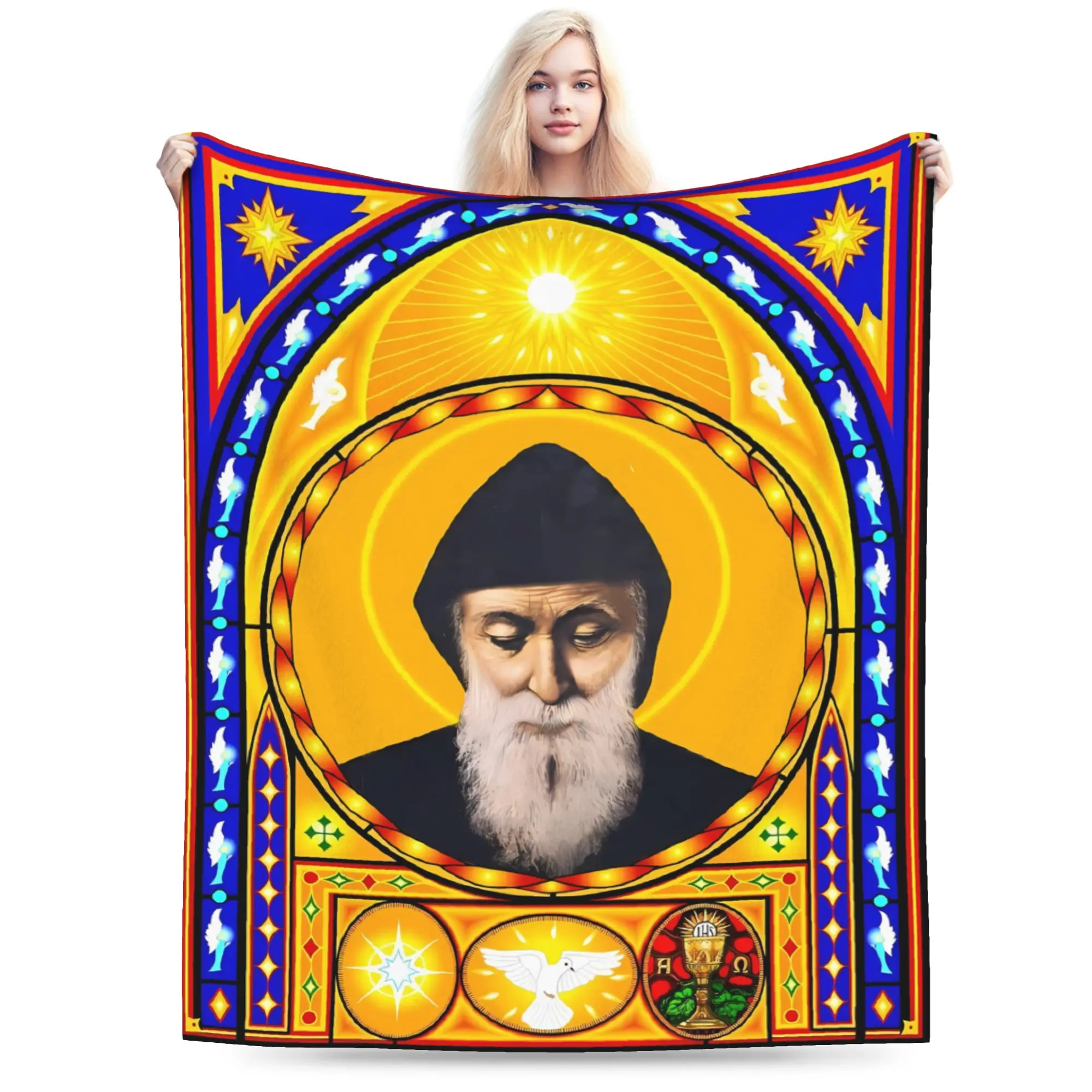 Warm Soft Blanket Camping Serene Saint Charbel Sunset Landscape Throw Blanket  Flannel Bedspread Bed Funny Sofa Bed Cover