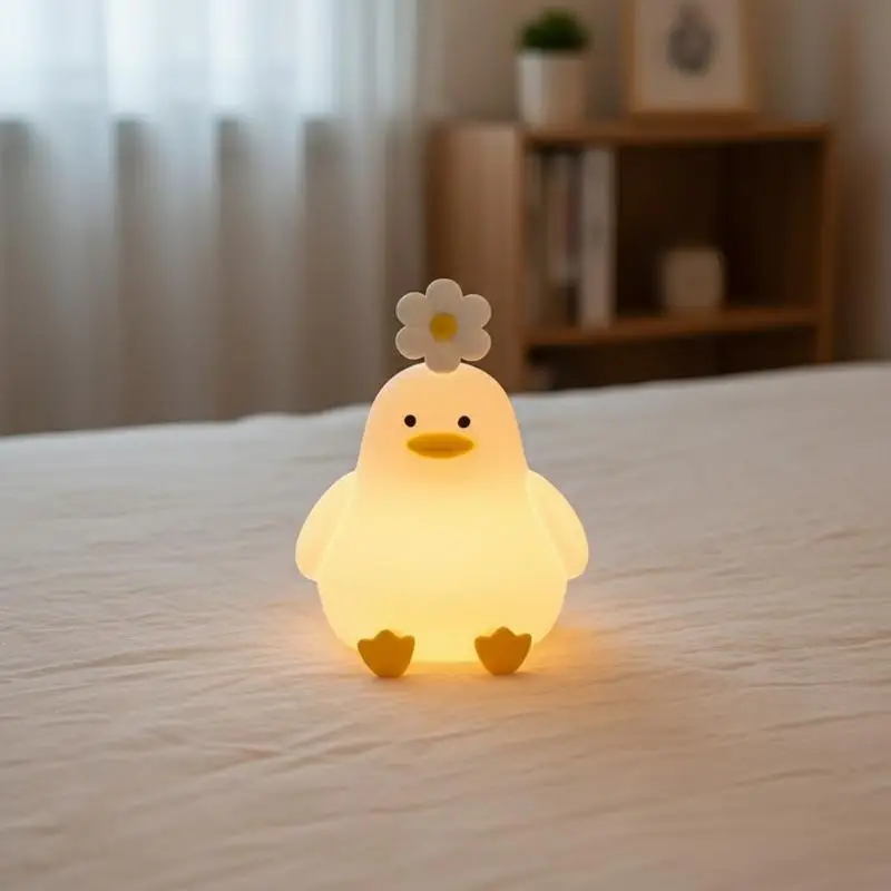 Lampe de nuit LED en forme de canard mignon, rechargeable par USB, lampe en silicone, interrupteur tactile, décoration de chambre d'enfant, cadeau d'anniversaire