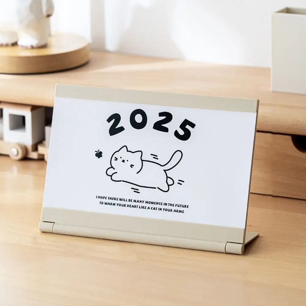 Creative 2025 Cat Desk Calendar Stand Card Insert Design with Base Tabletop Schedule Paper Craft Korean Style Monthly Calendar