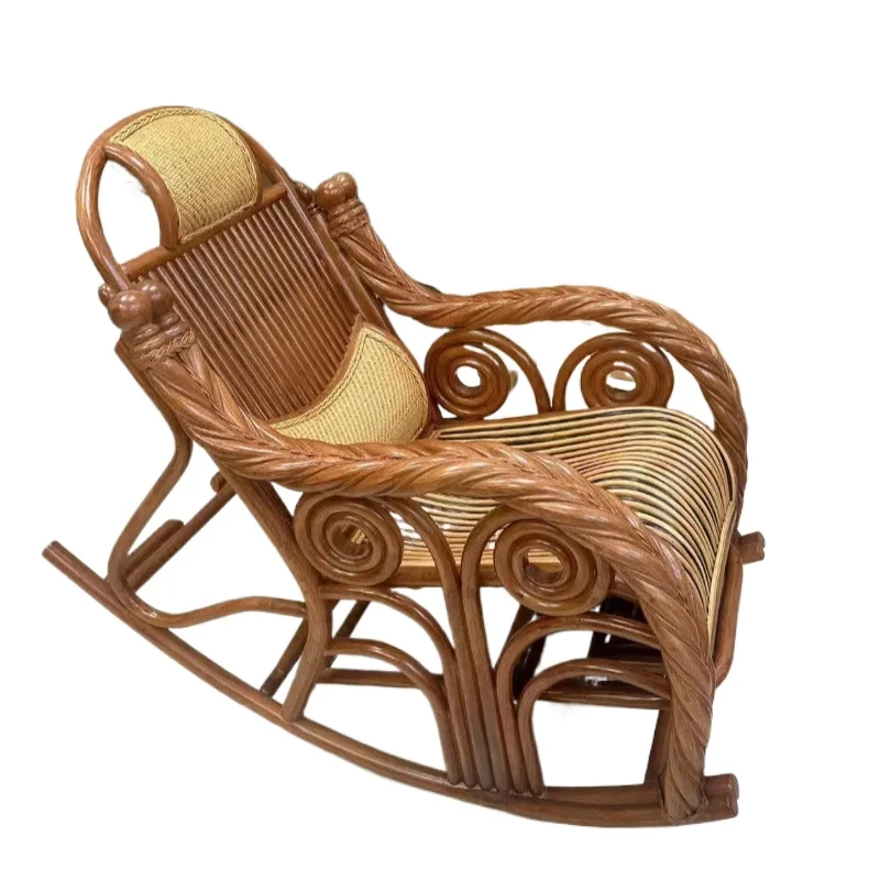 

True rattan rocking chair sun room high-end elderly home recliner rattan woven balcony casual rocking chair