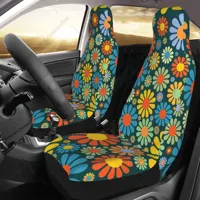 2 Pcs Colorful Flower Car Seat Cover Full Set Abstract Hippie Floral Auto Front Bucket Cushion Protect Accessories for Women