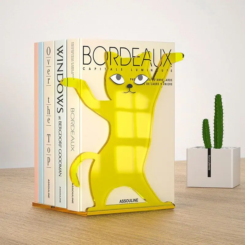 Dancing Cat Shaped Bookend Creative Storage Desktop Organizer Office Magazine And Book Shelf Divider