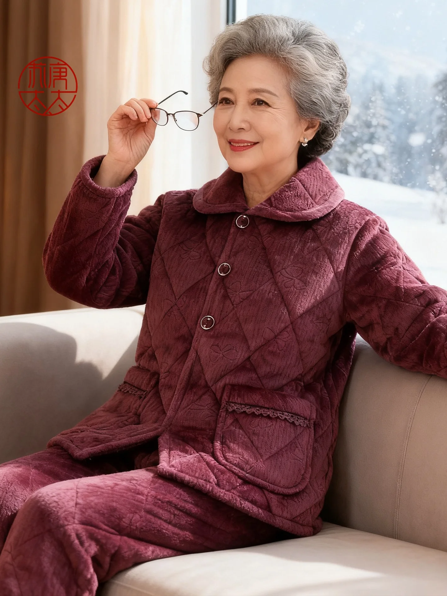 

Комплект домашней одежды Thiened Coral Fce: теплая женская пижама для мам на зиму, трехслойный халат и длинные брюки