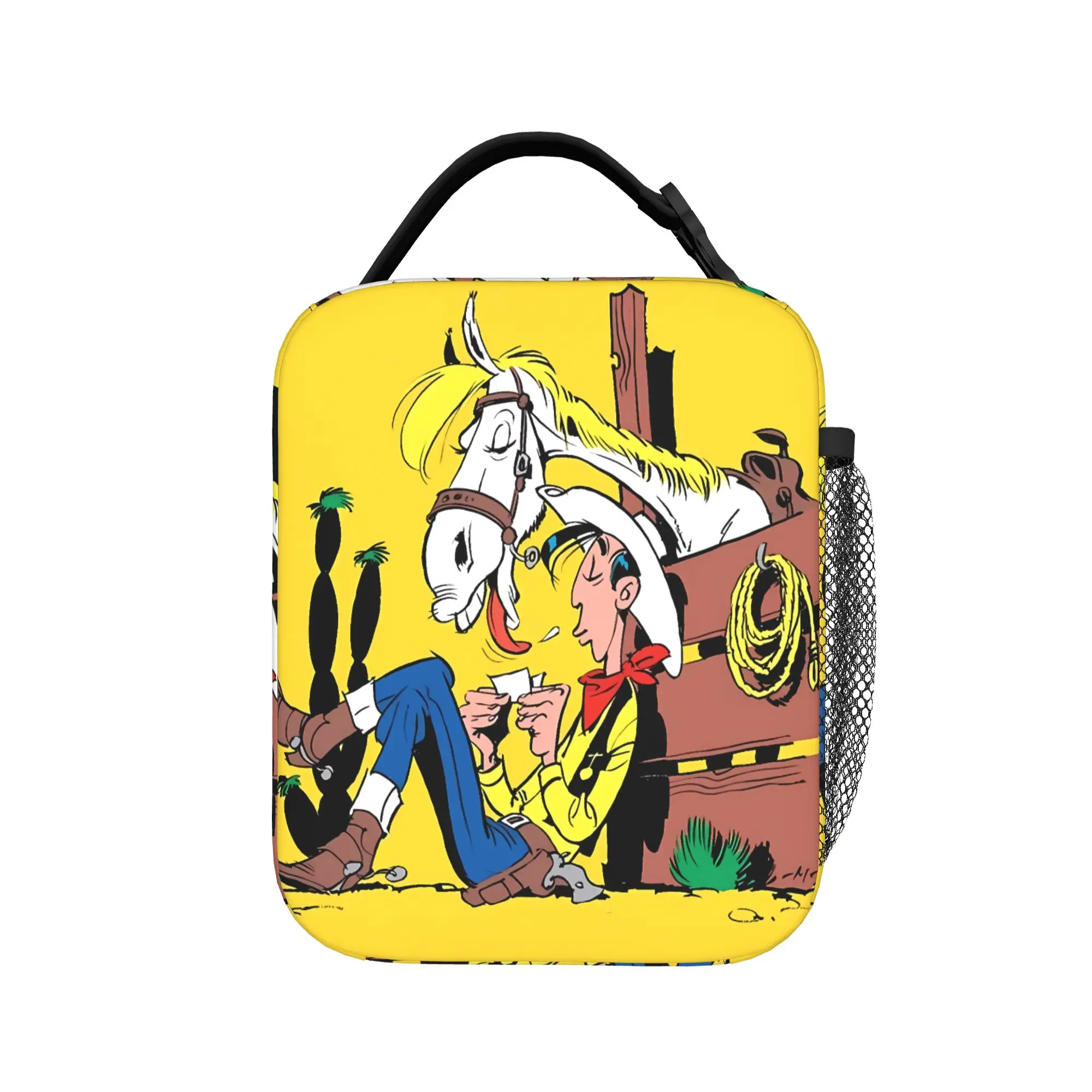 Lucky Luke Cartoon Comics Lunch Bag Lunch Box For Child Travel Portable Zipper Cooler Bag Oxford Print Thermal Lunch Bags