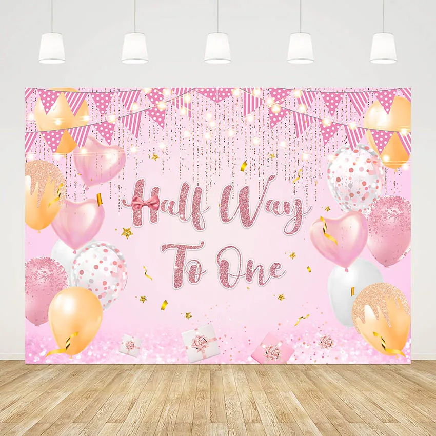 Mehofond Photography Backdrops Rose Pink Balloon Half Way to One Baby Birthday Party Cake Smash Decor Background Photo Studio