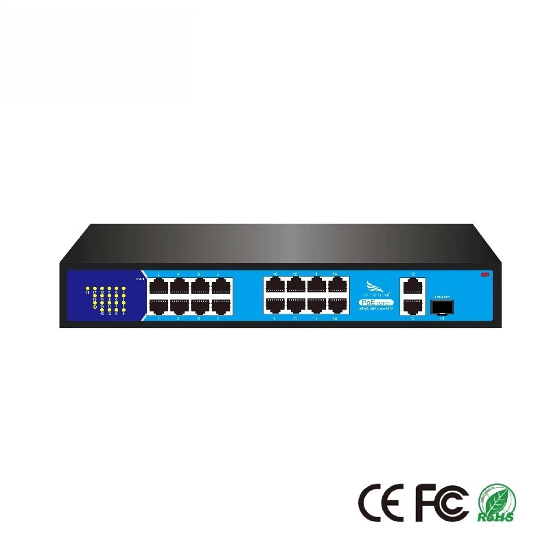 16+2+1 Gigabit 19 Port PoE Network Switch IEEE802.3af/at Standard 52V/5A 260W Single Port Maximum Power 30W