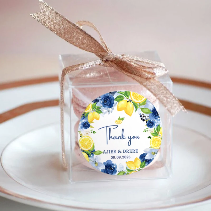 Custom Lemon Bridal Shower Stickers Personalized Watercolor Lemon Themed Thank You Labels for Wedding Birthday Envelope Decor