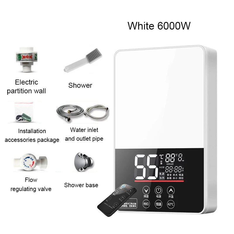 DMWD 6000W Electric Hot Water Heater Instant Kitchen Bathroom Instantaneous Tankless Heating Shower Watering Heaters LED Display