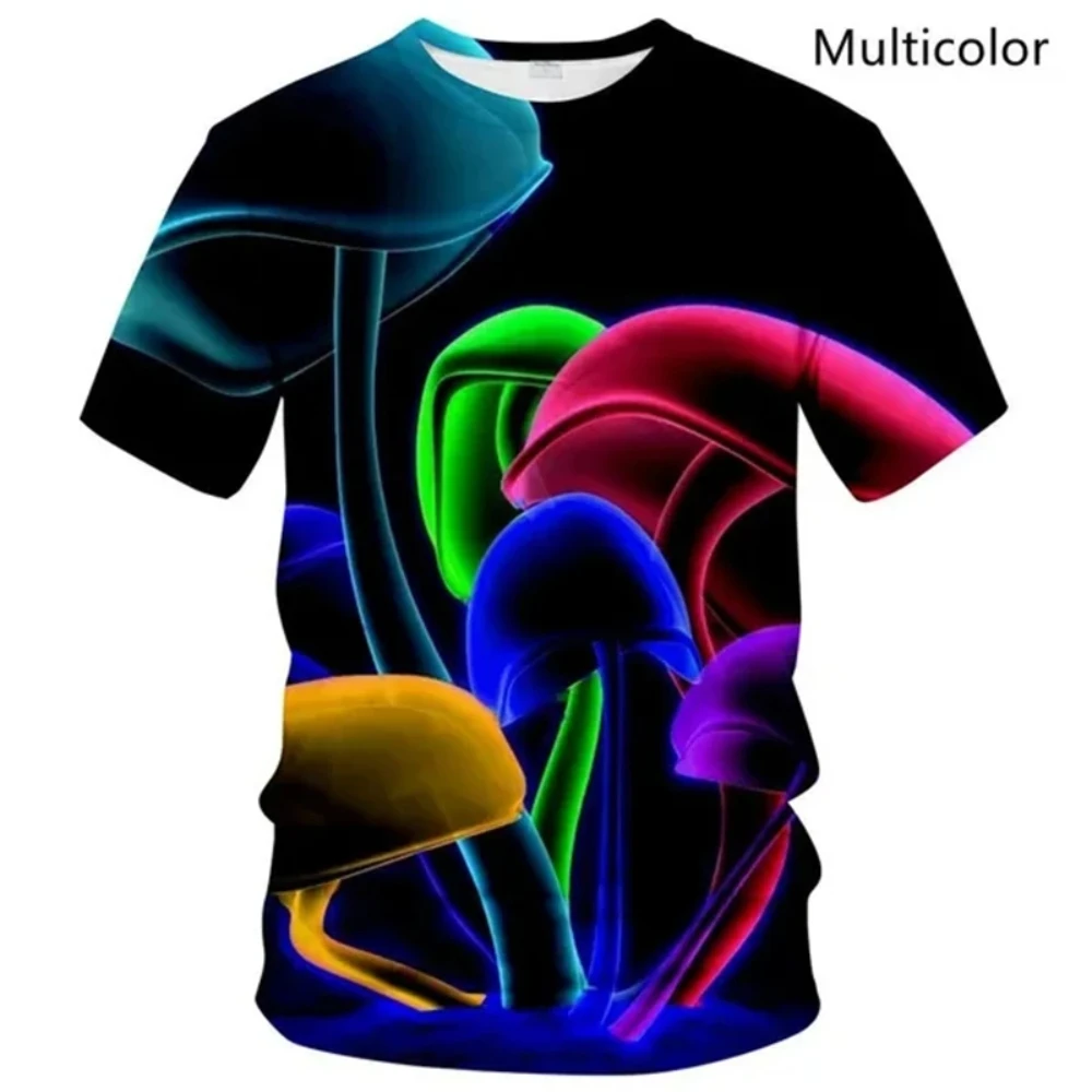 Mushroom 3D Printing Men T-Shirt Summer Plant Pattern O-Neck Tee Top cartoon Casual High Quality Unisex Short Sleeve