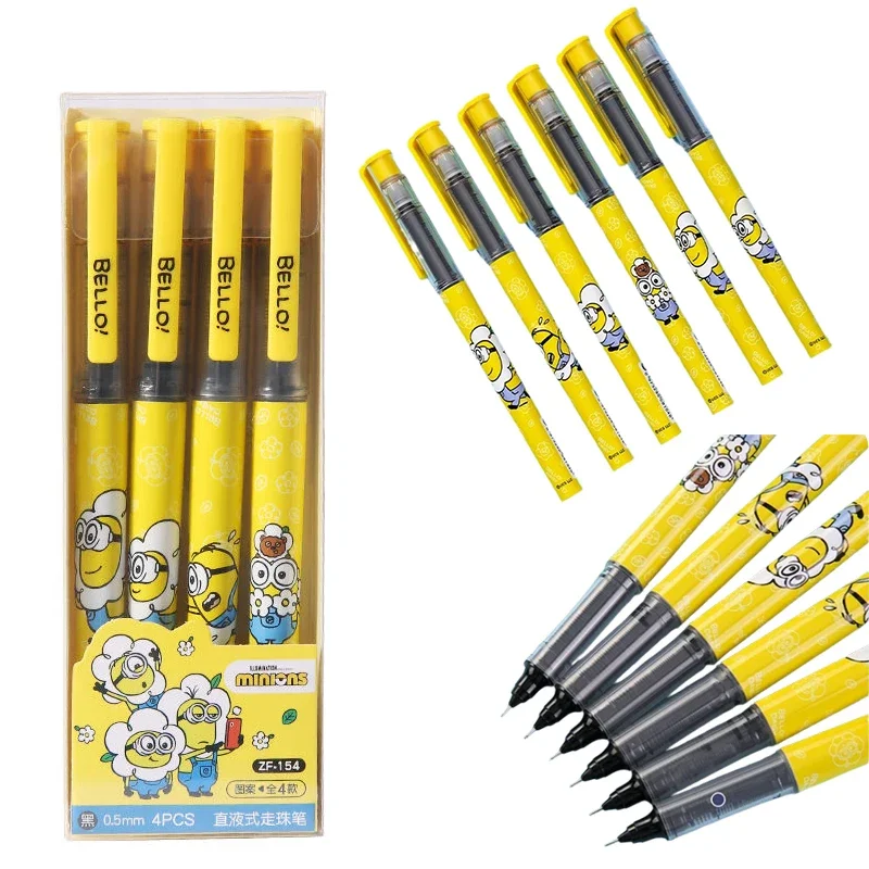 4 szt. Minionki długopis żelowy Anime 0.5MM długopis z czarnym tuszem uczeń pisanie szybkoschnący długopis szkolne artykuły papiernicze artykuły