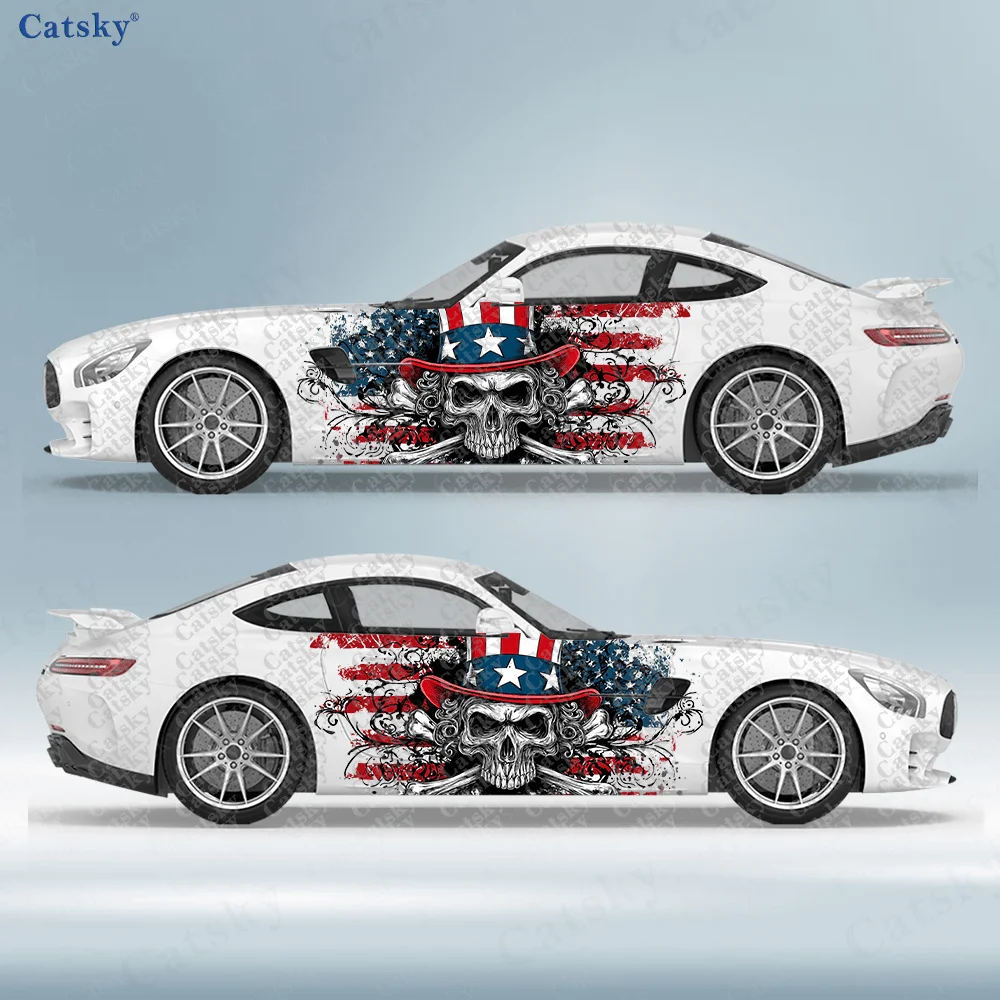 

2 шт. наклеек с американским флагом и черепом в цилиндре для боковых частей автомобиля, самоклеящиеся, из ПВХ, водонепроницаемые и устойчивые к царапинам, аксессуар для автомобиля, подарок