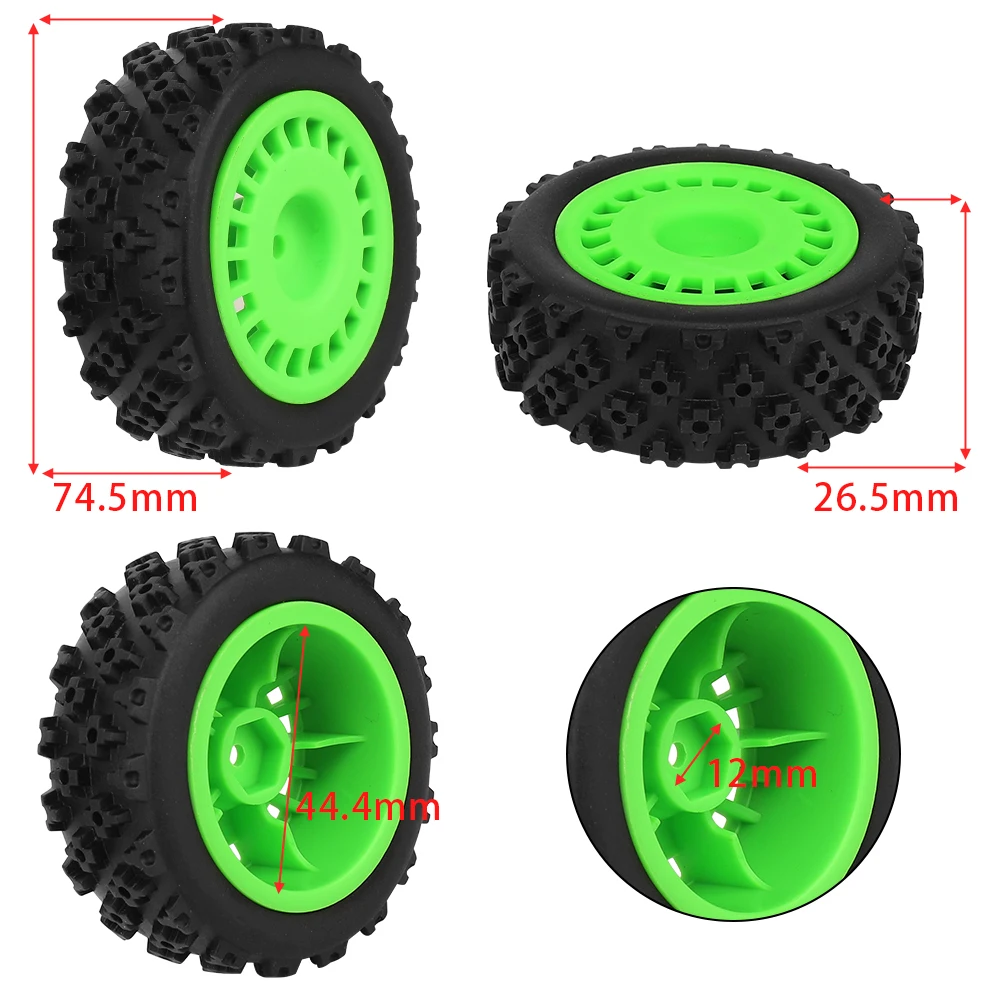 4Pcs 1/10 RC On‑Road Car Wheels Plastic Rims Rubber Tires 12mm Hex Hub Upgrade Replacement 74.5mm 38.4g For RC Model DIY Parts