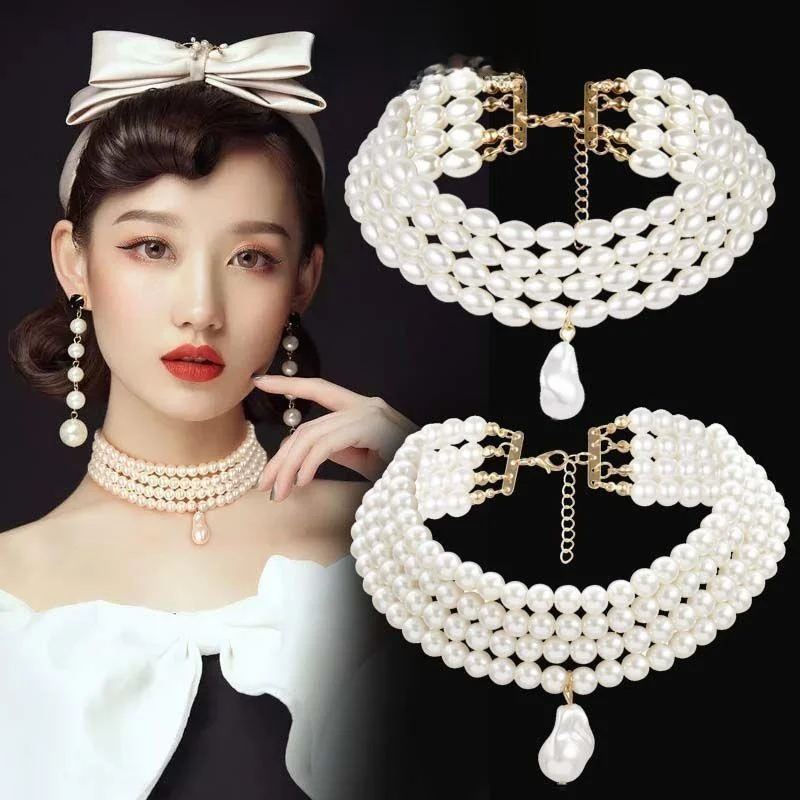 

Ele Multi-Layer Pearl Nelace for Women Irregular Pearl Pendant Versatile Beaded Nelace Cross-Border Jewelry