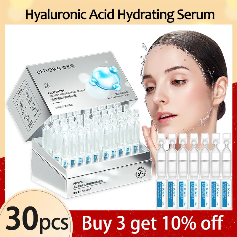 30-60pcs Hyaluronic Acid Serum Decapeptide-4 Anti Aging Wrinkle Firm Ceramide Moisturize Repair Niacinamide Whitening Light Spot