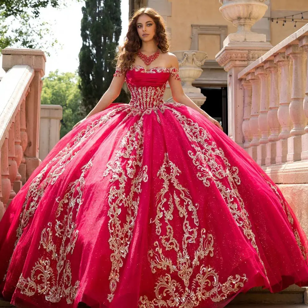 

Fuchsia Charro Quinceanera Dresses Ball Gown Off The Shoulder Appliques Beaded Mexican Sweet 16 Dresses 15 Anos Customized