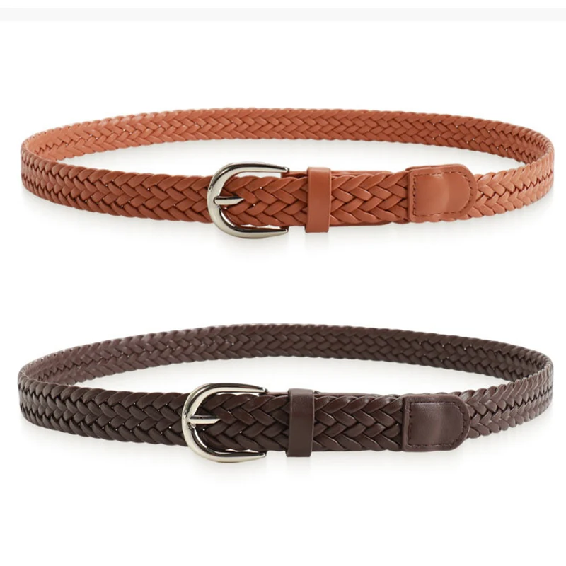 Brown Pu Braided Women's Belt Simple Design Dress Jeans Decoration Accessories Girdle Gothic Vintage Pin Buckle Black Waistband