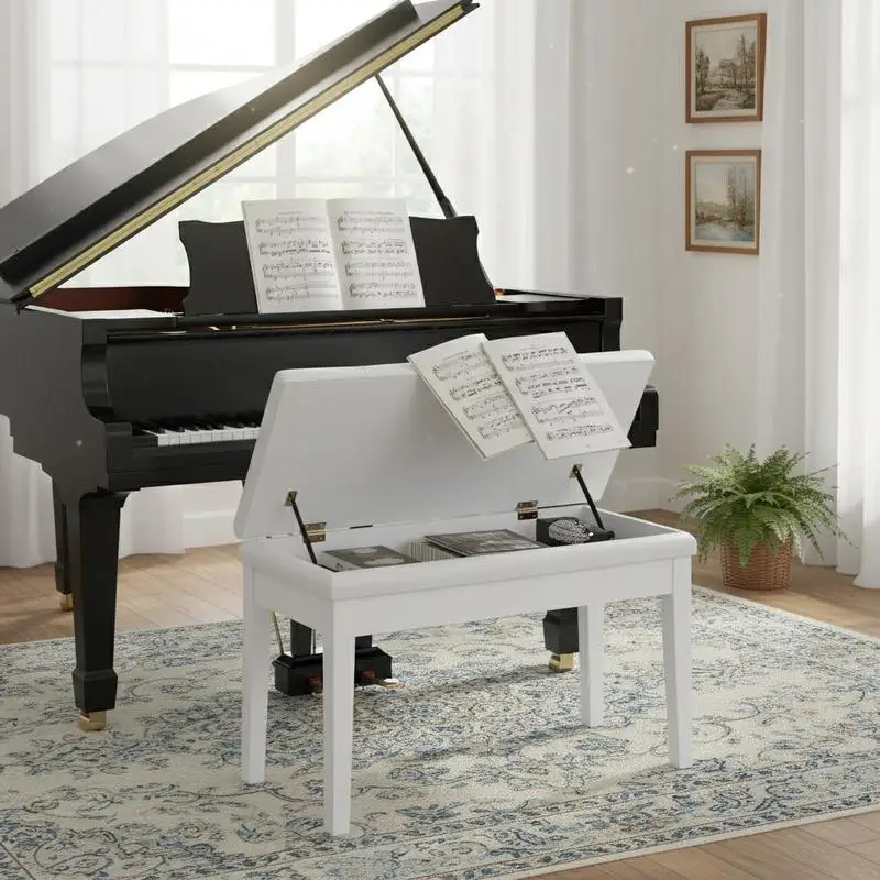 

Piano Stool, Piano Bench with Hidden Storage, Piano Chair with Faux Leather Cushion, Piano Bench, Solid Wood Keyboard Bench F