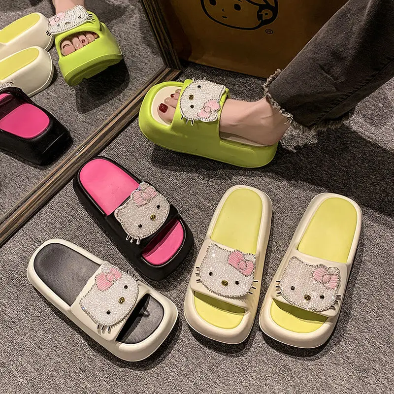 Hello Kitty Luxury Platform Shoes Sanrio Women Summer Outdoor Sandals Y2k Female Thick Bottom Height Increasing Sandal Slipper