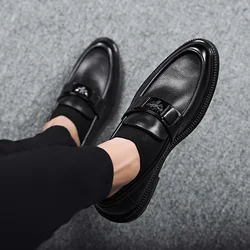 Leather shoes Men's leather soft leather cover foot slip-on loafers autumn breathable soft soled formal business casual shoes