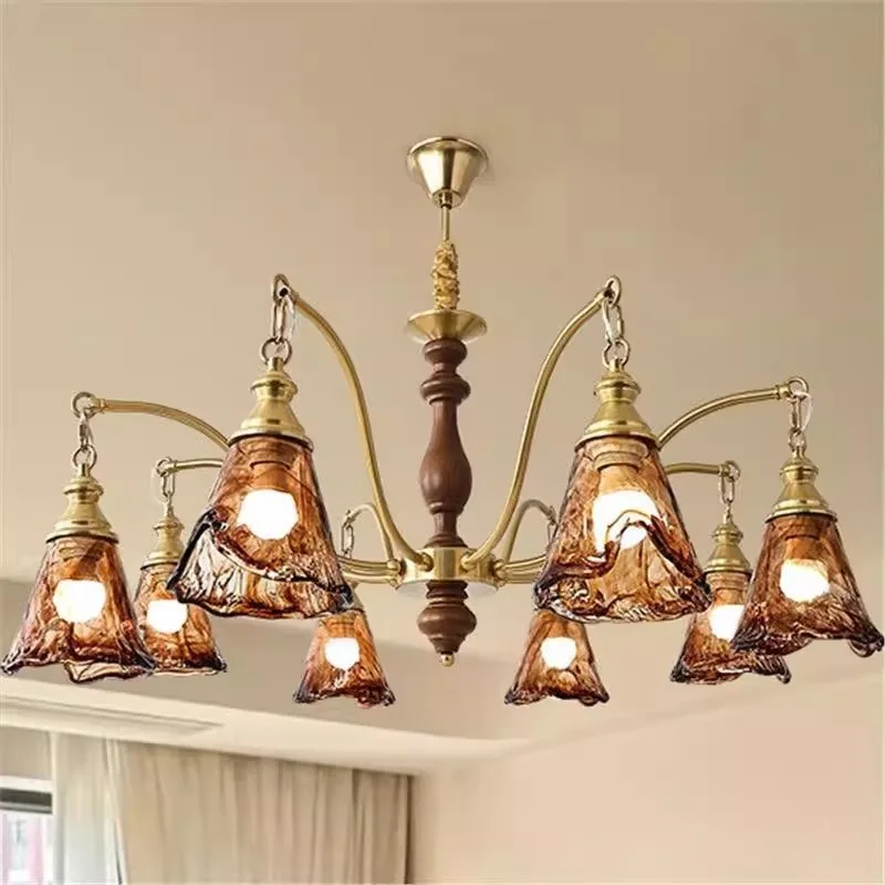 Retro living room chandelier New Chinese Song Dynasty aesthetics American dining room Bedroom dining room Hall lamps
