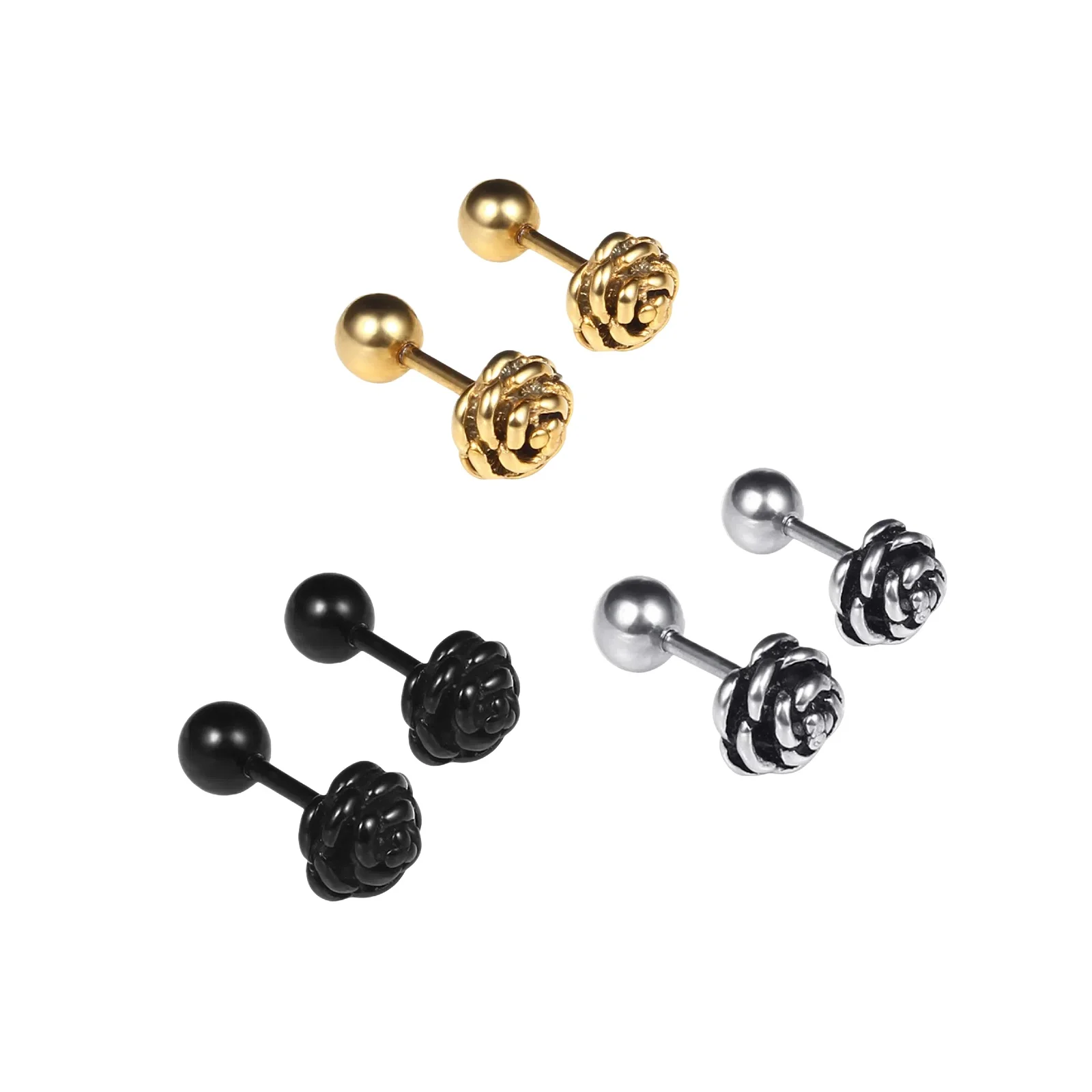 1 pair Rose Flowers Stainless steel Earrings Goth Studs for Love Womens Men Black saint valentin couple valentine’s day Gifts