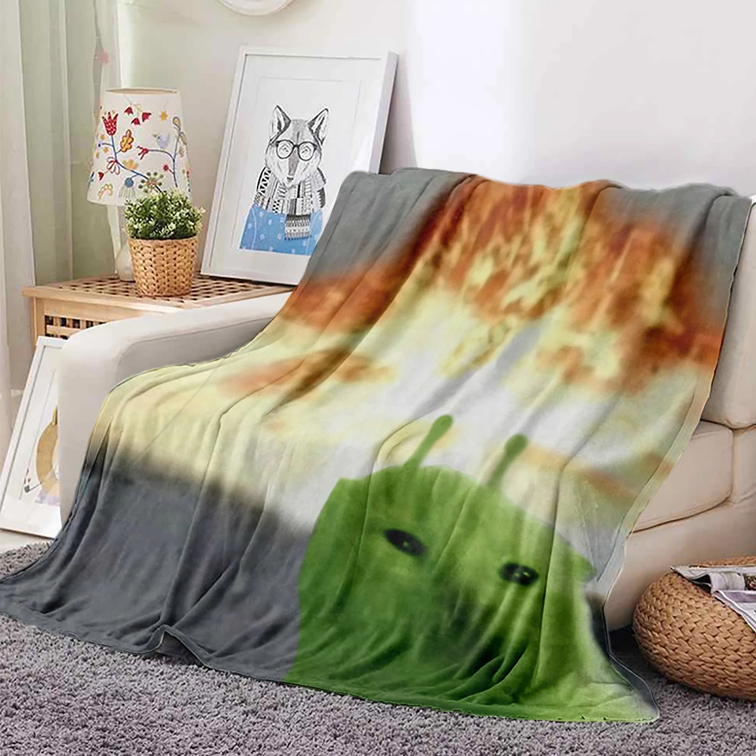 Funny Green Alien Cat Soft Blanket ,For Sofa  Warm Throw Blanket Living Room Air-Conditioned Room