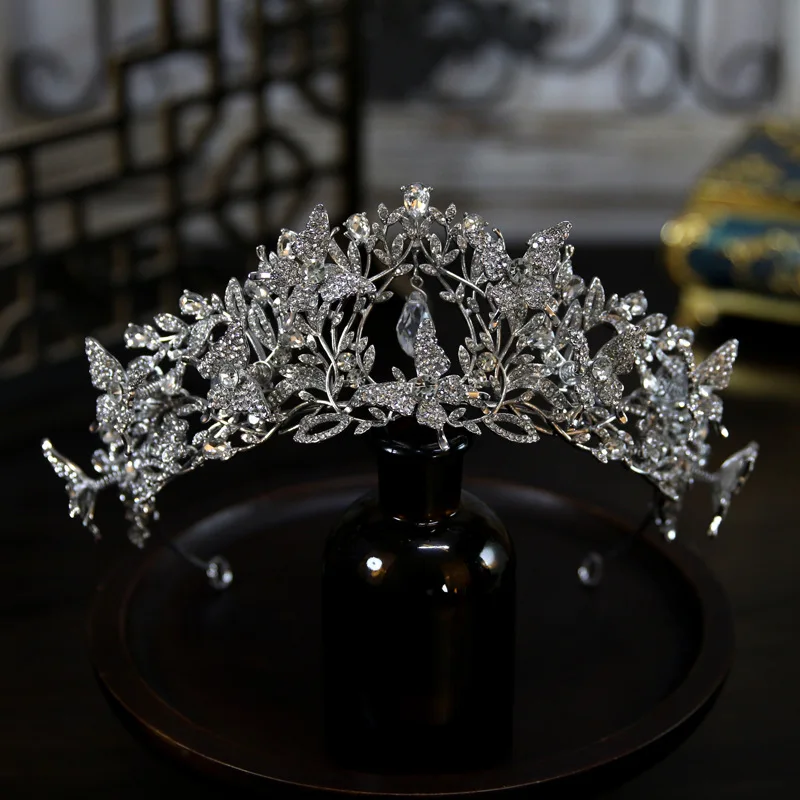2026 New Luxury Beautiful Lively Spring Butterfly Crystal Bride Wedding Hair Crown Waterdrop Headwear Tiara Hairband Accessories