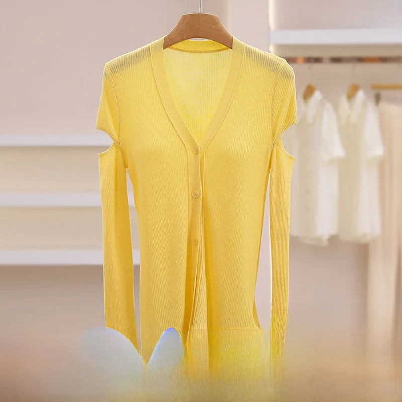 

Дышащий женский кардиган с V-образным вырезом из 30% шерсти, с ажурным узором, удобный крой, модный весенний стиль