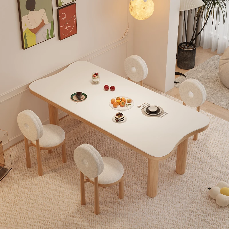 

Log Cream Wind Solid Wood Slate Dining Table French Cream Log Style Sturdy Table Stijlvol En Duurzaam Dining Room Furniture