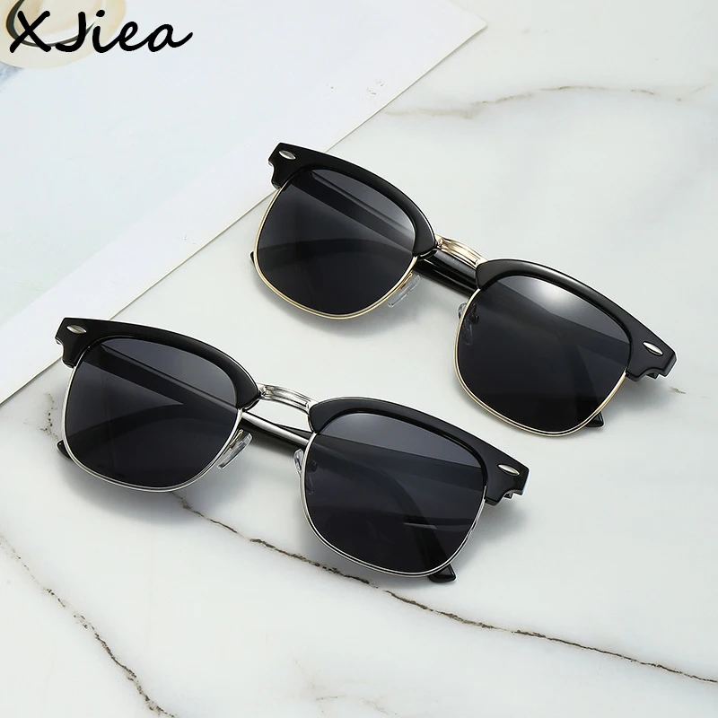 XJiea 2024 Vintage Men Sunglasses Classic Semi Rimless Round Sun Glasses For Women Fashion Mirror Lenses Shades Outdoor Driving