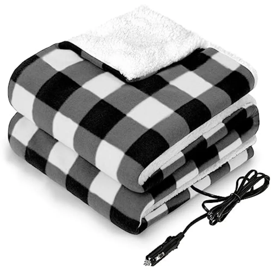 

12-Volt Heated Car Blanket Portable Electric Blanket with 3 Heating Levels and 4 Hours Auto Off for Car Truck SUV RV or Camping