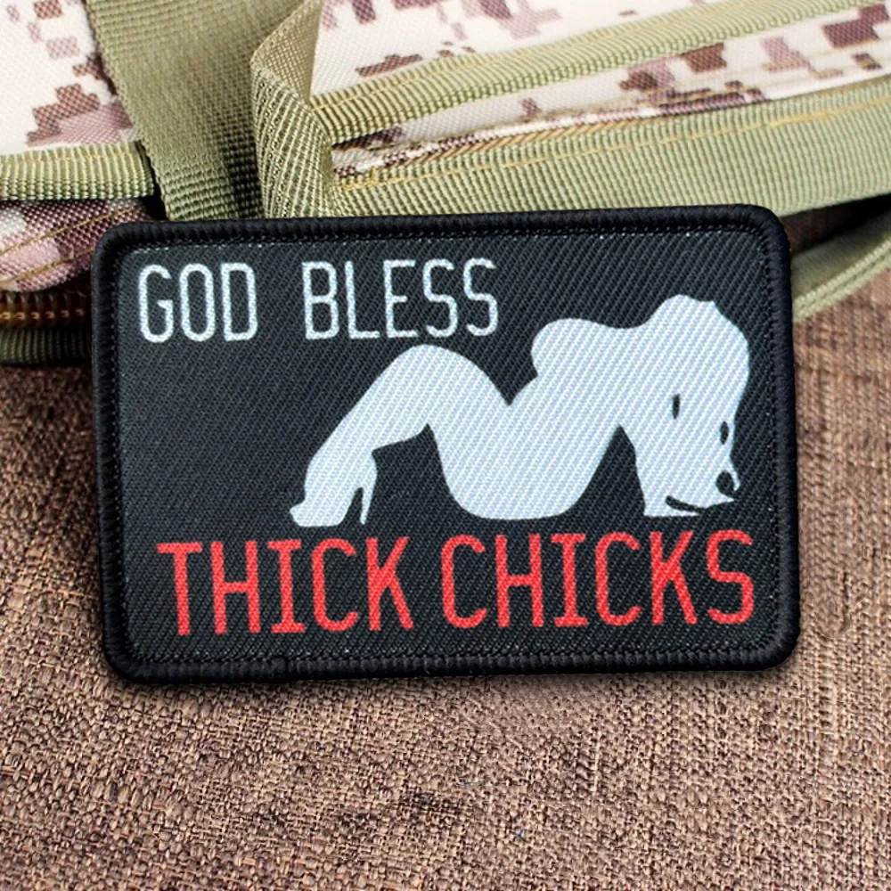 Parche táctico de meme God Bless Thick Chicks con velcro - imagen 4